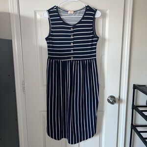 Navy and white striped midi dress